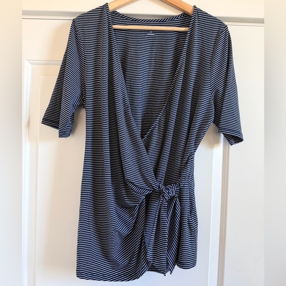Lands' End Tops - Lands' End Navy and White Striped Wrap Top